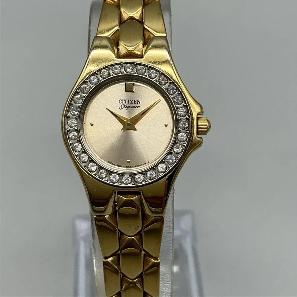 Citizen Elegance Womens Watch 22mm Crystal Bezel Gold Tone New Battery 7